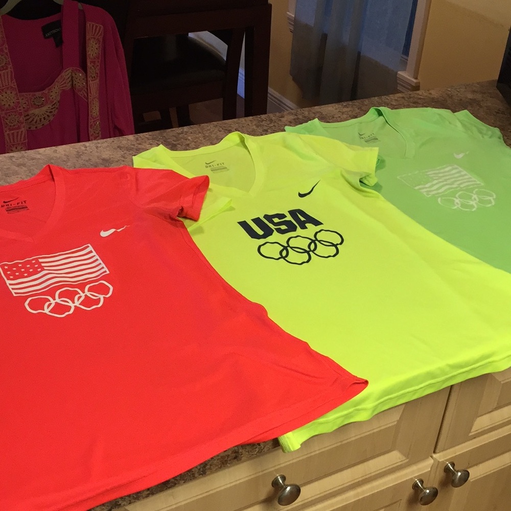 SOLD 3 SIZE SMALL  OLYMPIC T SHIRTS IN NEON COLORS